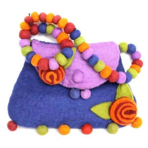 RISING TIDE Handmade Felted Wool Shoulder Bag Flowers Balls UNIQUE Wearable Art